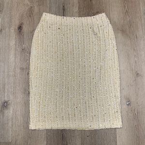 St. John Evening cream & gold sequined boucle  midi skirt, size 10